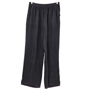 Match Point Linen Lagenlook Wide Leg Pants Black Women’s Size S Artsy Minimalist